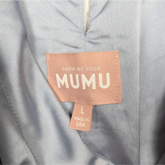 Show Me Your MuMu Light Steel Blue Luxe Satin Say I Do Romper Size L - Picture 7 of 10